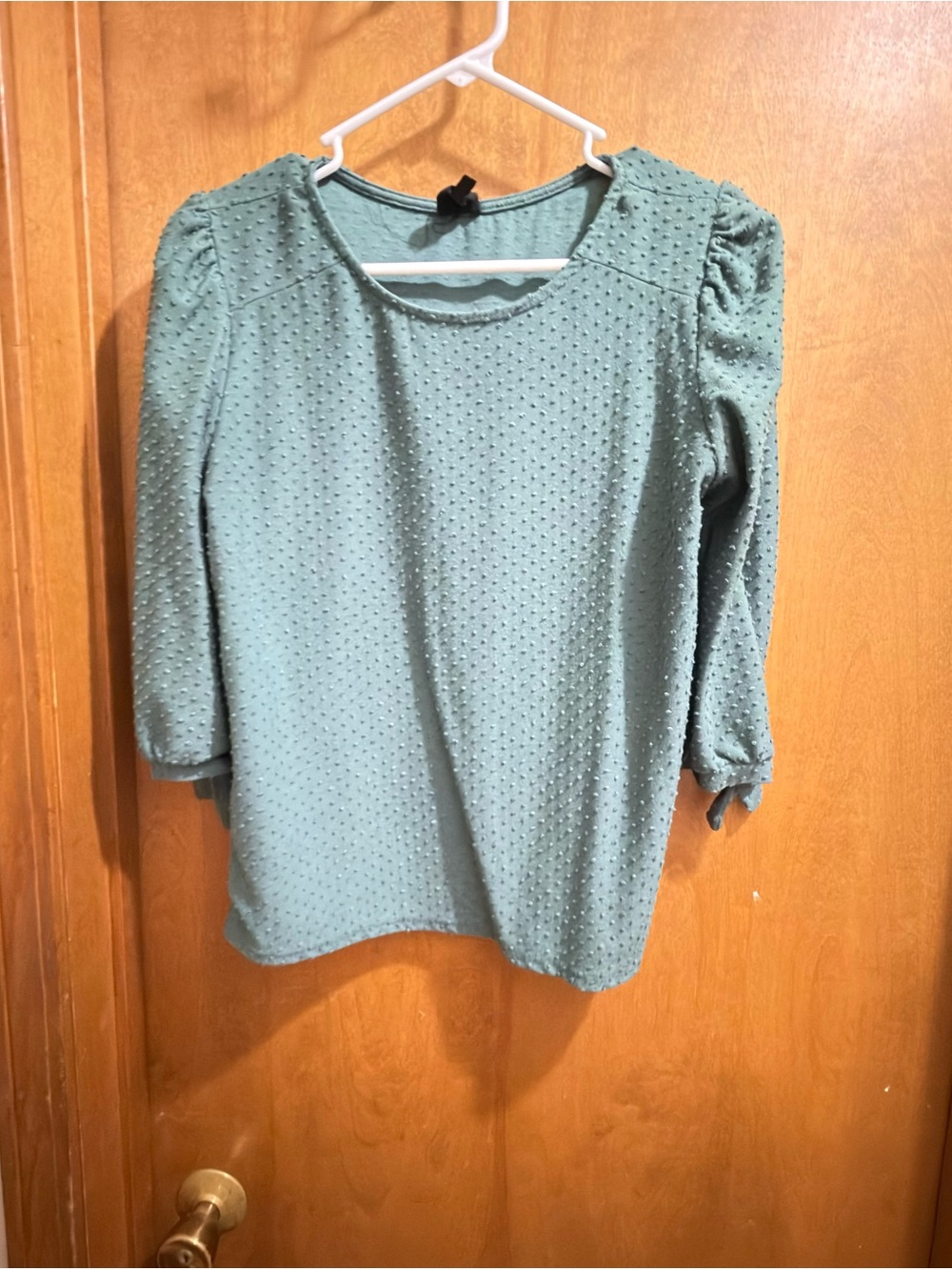 W5 Textured Sage Green Puff-Sleeve Long Sleeve Top